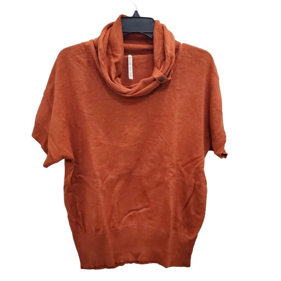Leo & Nicole Women's Dark Orange Bamboo Blend Knit Stud Tunnel‎ Neck Sweater XL - Picture 1 of 7